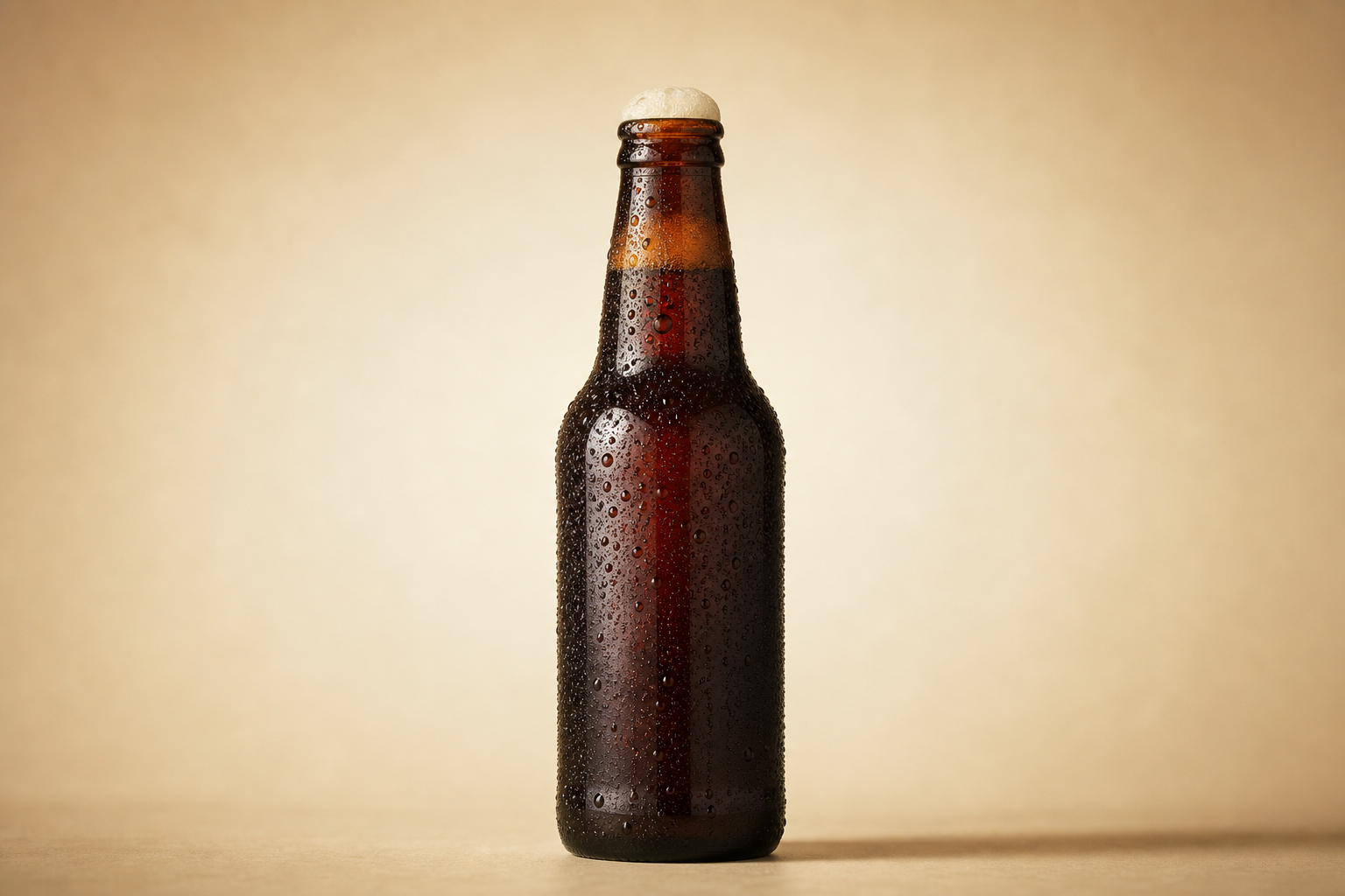 Frostie root beer bottle with classic foam head